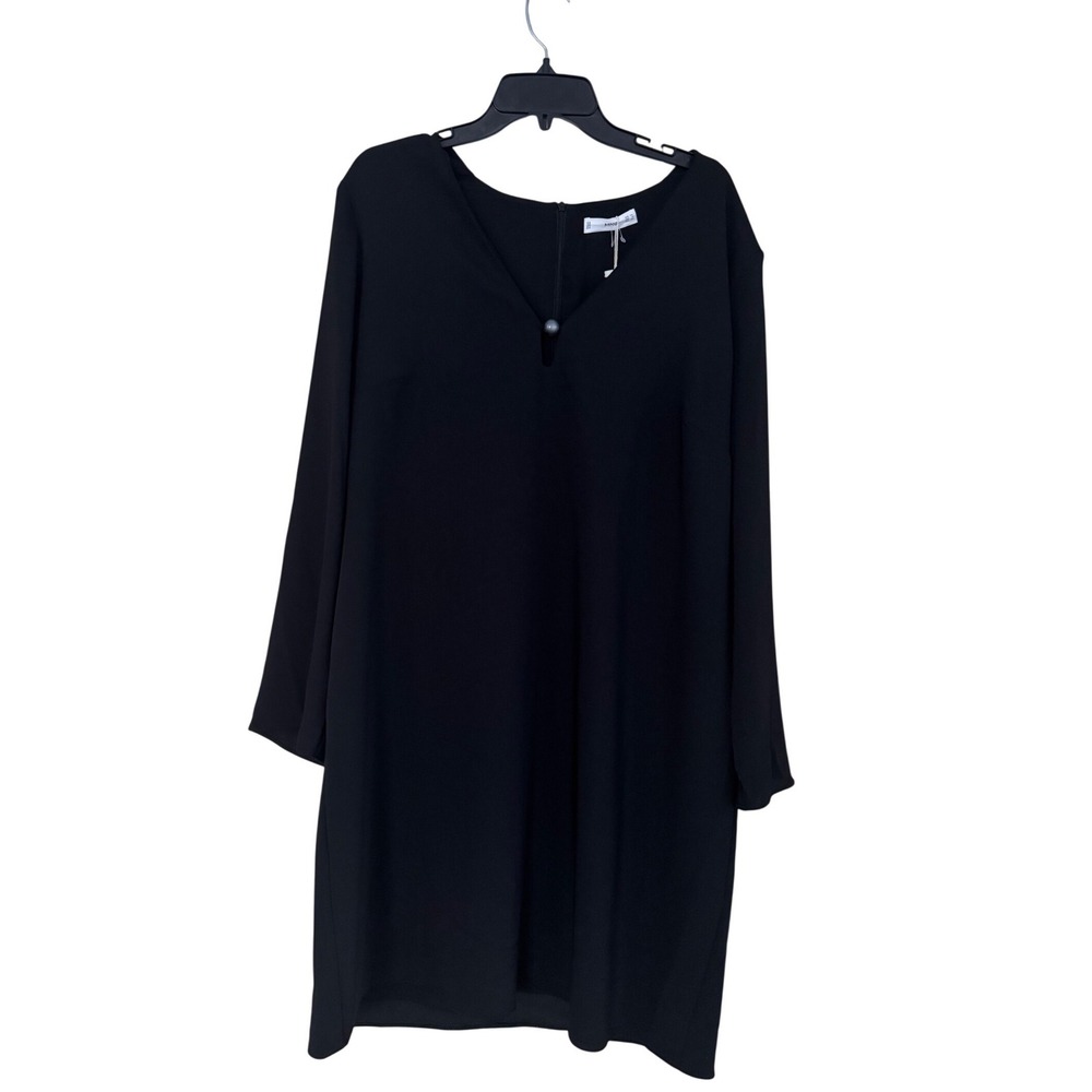 Mango Black Shift Dress VNeck Bead Detail Full Zip Back Flowy Casual Cocktail XL